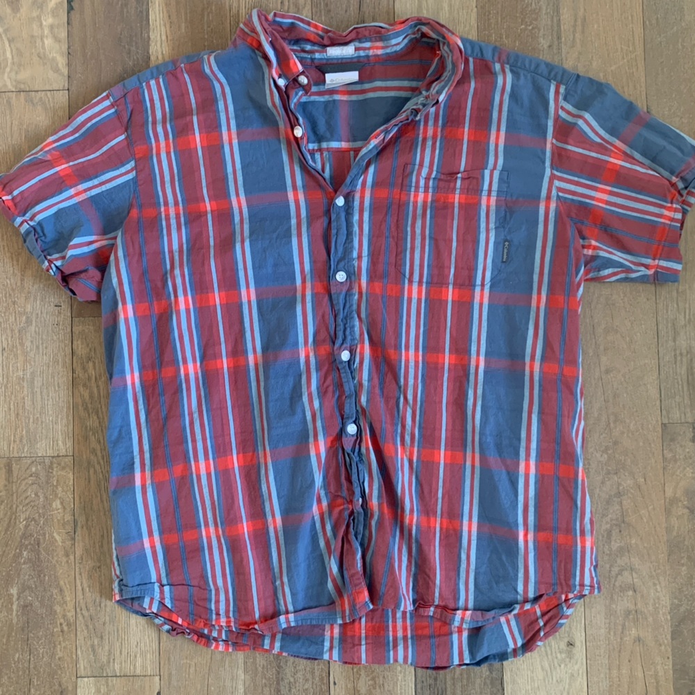 Columbia Men's Red and Blue Plaid Regular fit Button-Up Shirt Size XXL